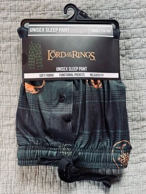 The Lord of the Rings Unisex Sleep Pant - Dark Green Plaid with Orange Accents